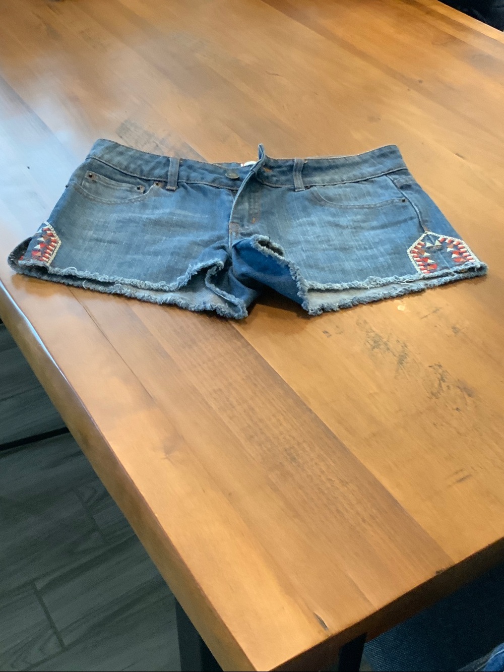 NWOT Women's Blue Denim Cutoff Shorts with Aztec Accent